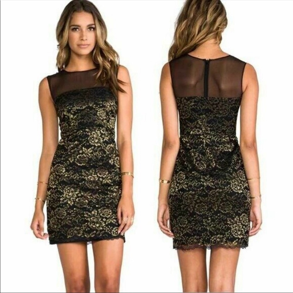 NWOT DVF Black & Gold Lace Sleeveless Dress - Picture 2 of 8